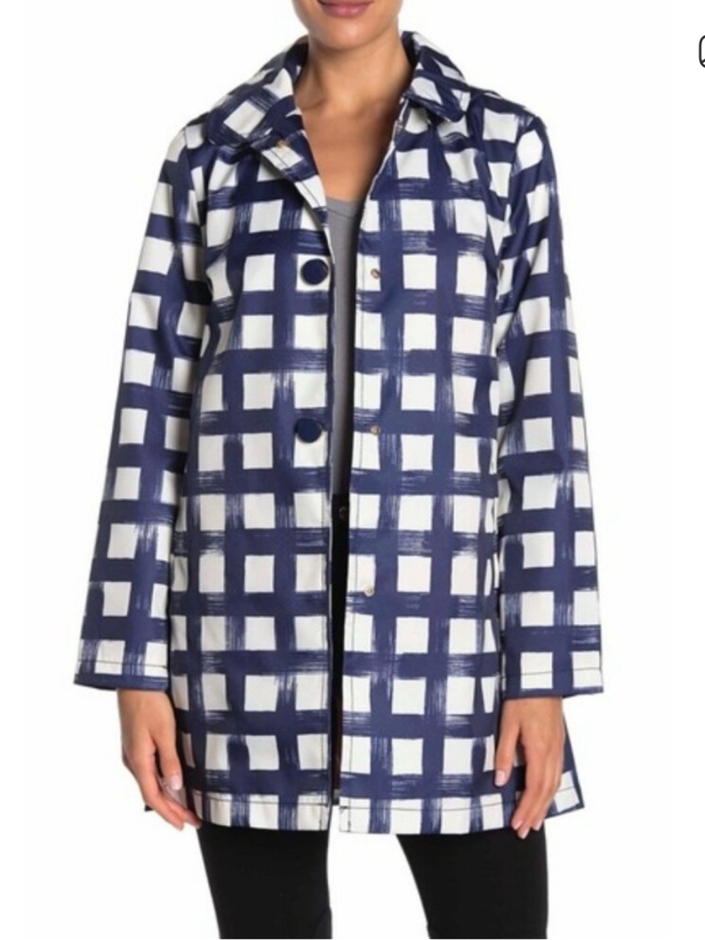 kate spade navy brushstroke check trench coat